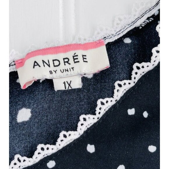 Andrée By Unit 1X Black Polka Dot Sleeveless Dress With Lace Trim & Zip Closure - Picture 2 of 5